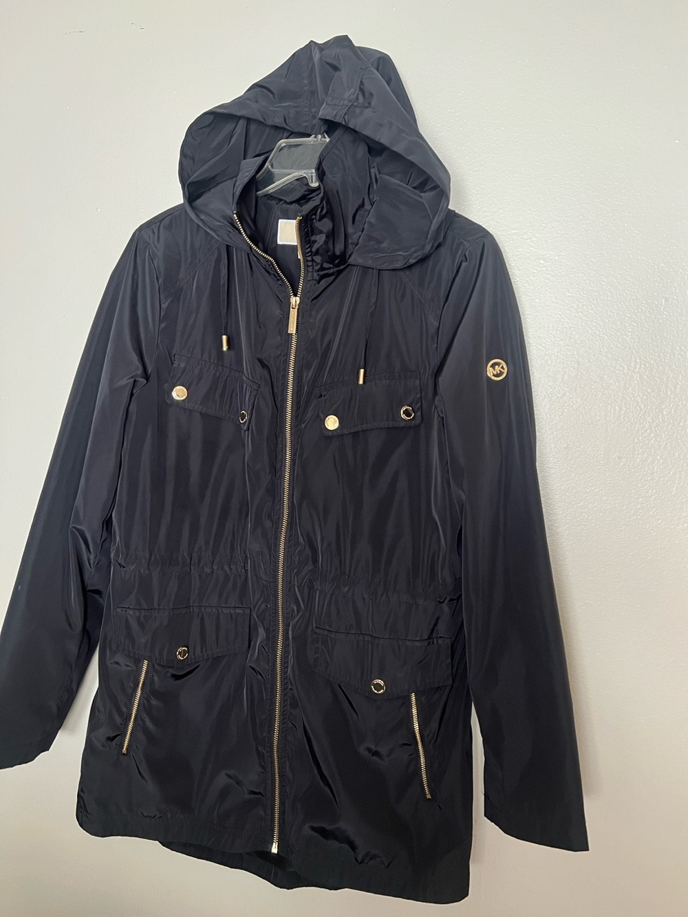 Michael Kors Black Hooded Utility Anorak with Gold Accents